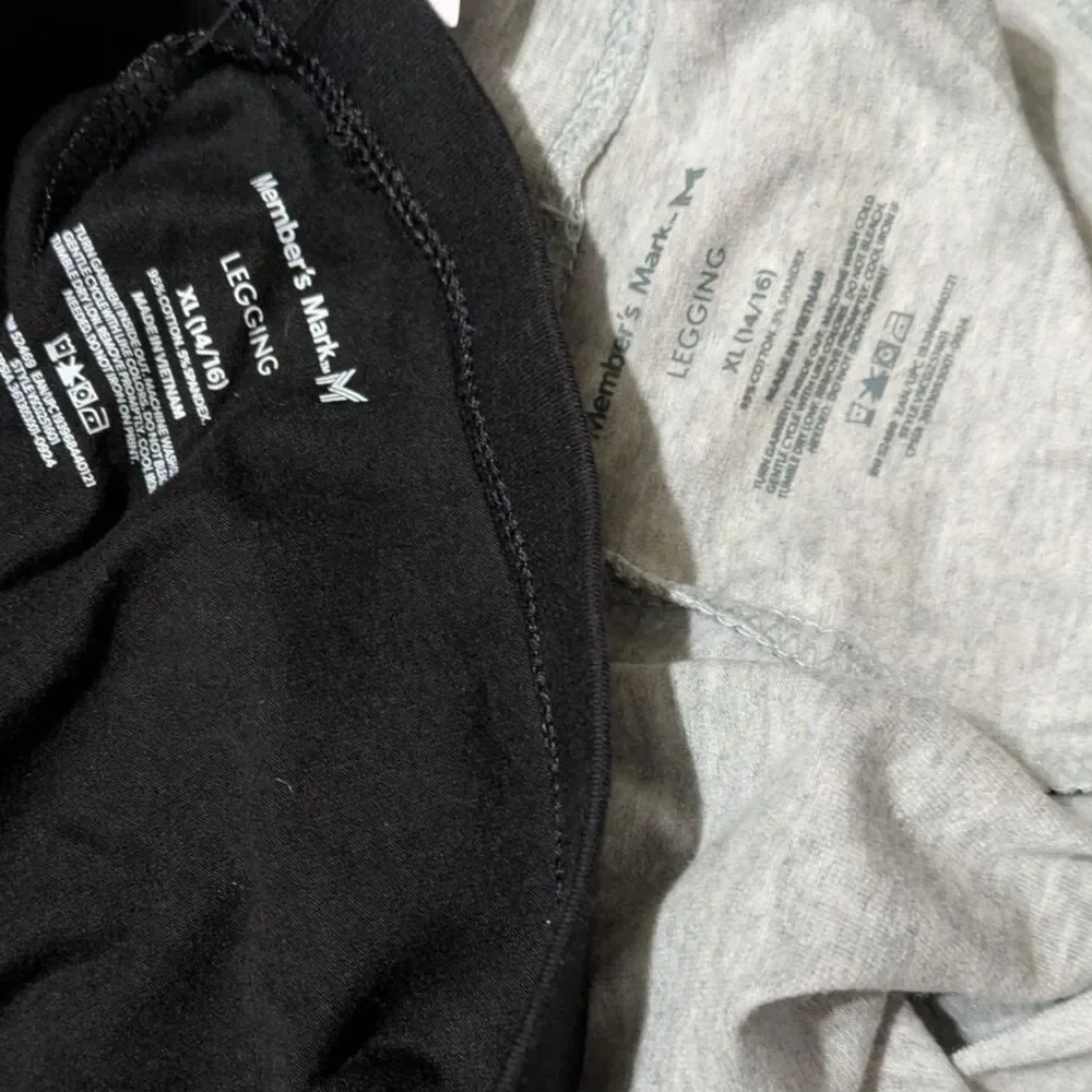 Member’s Mark Girls Leggings XL 14/16 Black Gray Stretch Cotton Leggings 2 Pair